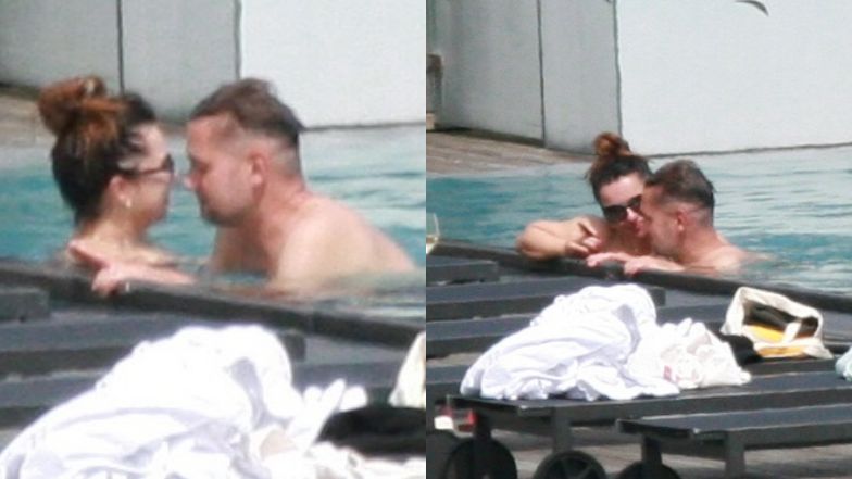 Beata Tadla z mężem w basenie