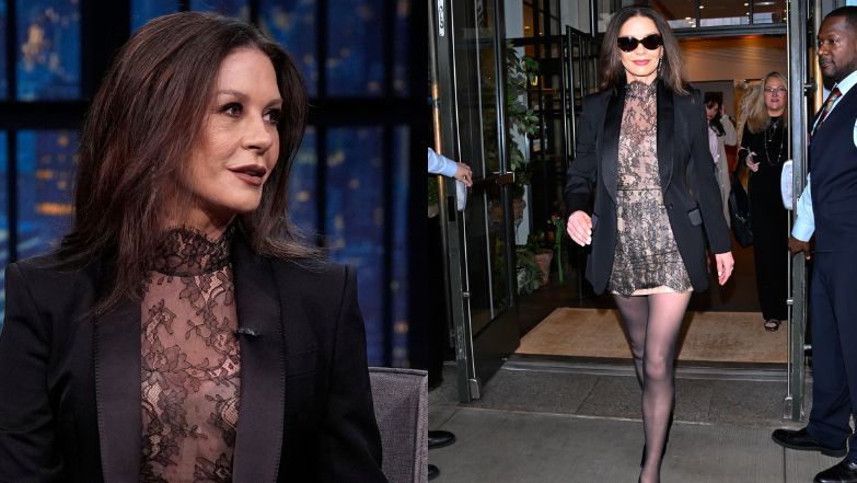 Catherine Zeta-Jones odsłania długie nogi w mini