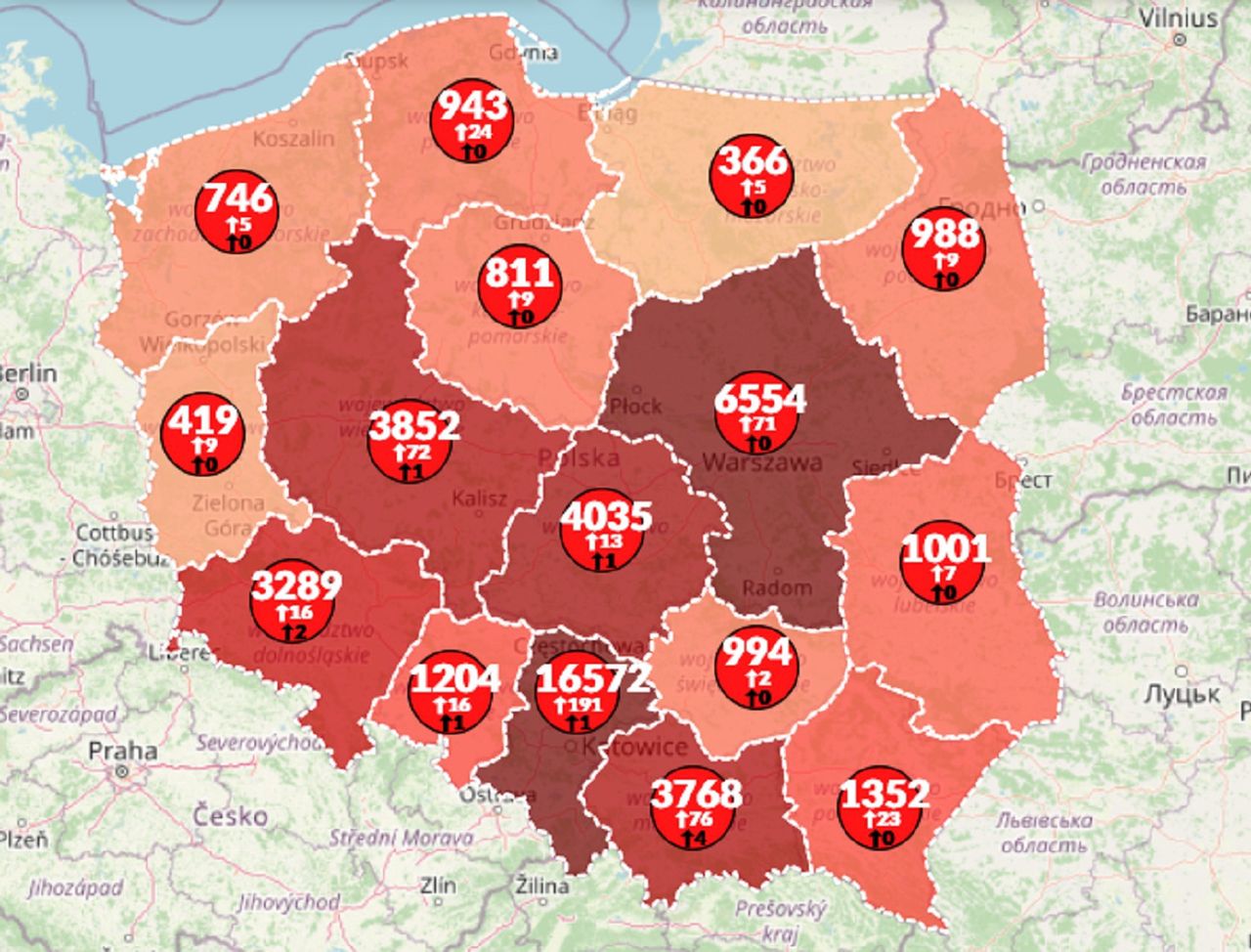 Koronawirus w Polsce. Śmierć kolejnych 10 osób. Oto aktualna mapa zarażeń