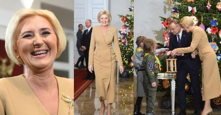 Agata Kornhauser-Duda w BISZKOPTOWEJ kreacji przejmuje Światło Betlejemskie od harcerzy. Zadała szyku? (ZDJĘCIA)