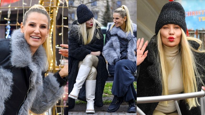 Dominika Tajner i Monika Jarosińska na jarmarku świątecznym