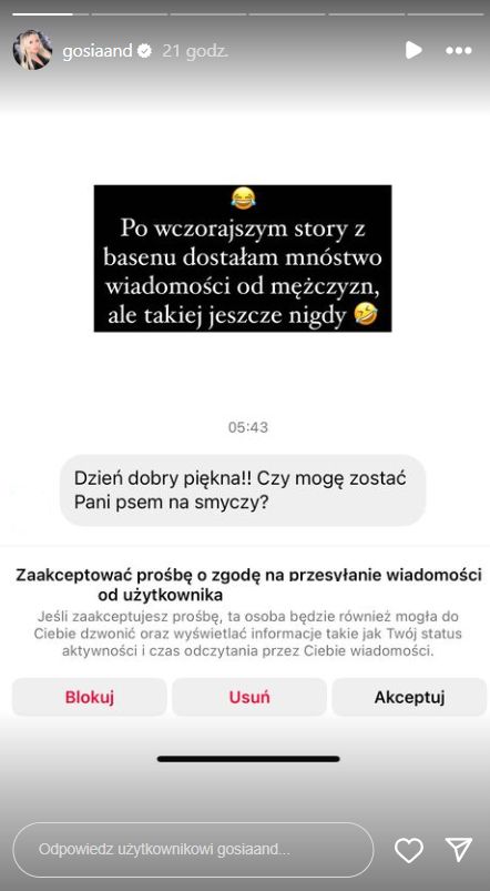 Gosia Andrzejewicz mostró el contenido del ridículo mensaje