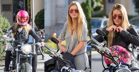 Marcelina Zawadzka w różowym kasku na motorze (ZDJĘCIA)