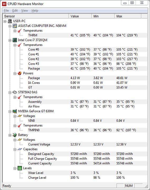 Temperatury z ThrottleStop