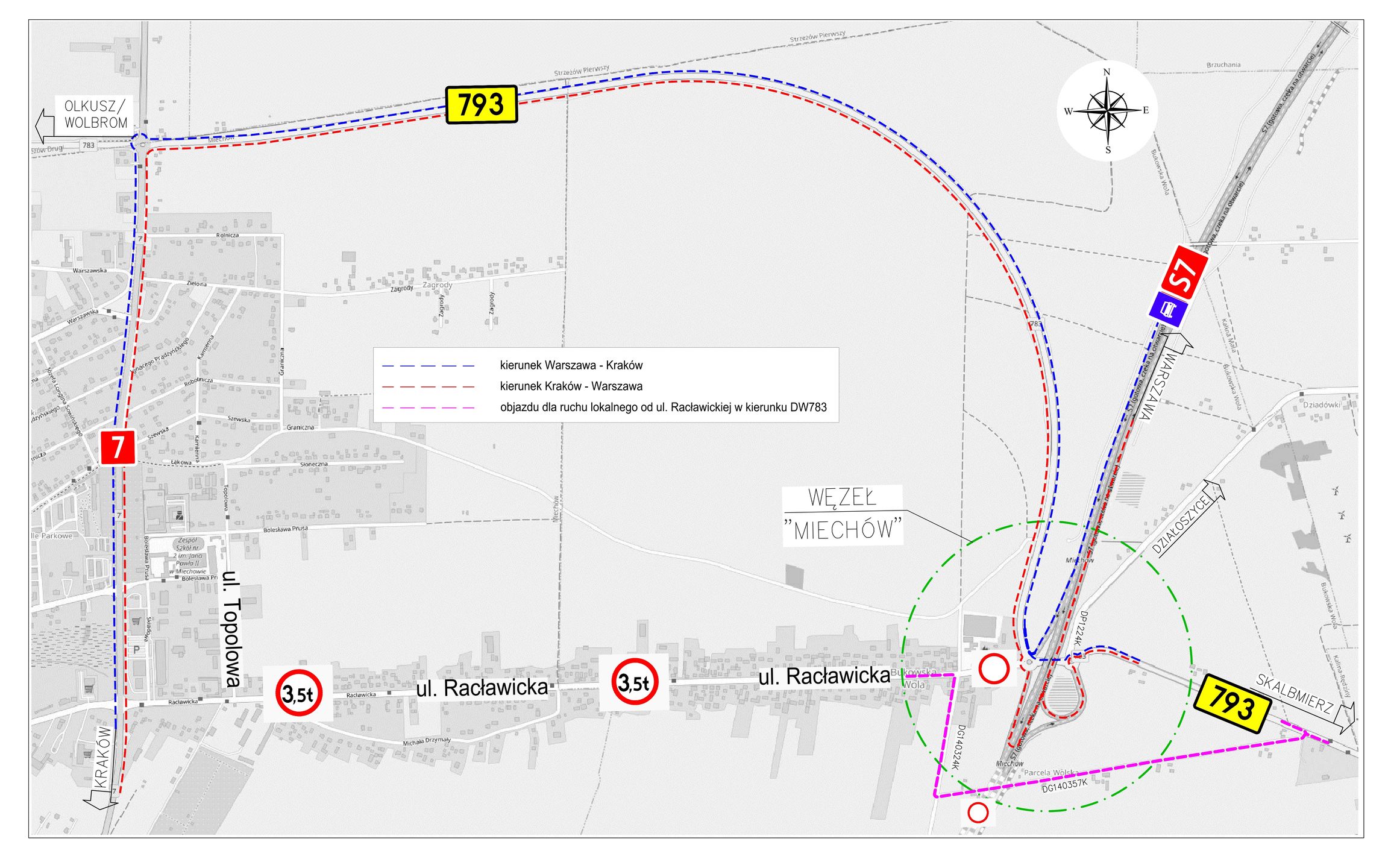 Tymczasowa organizacja ruchu na węźle Miechów drogi ekspresowej S7