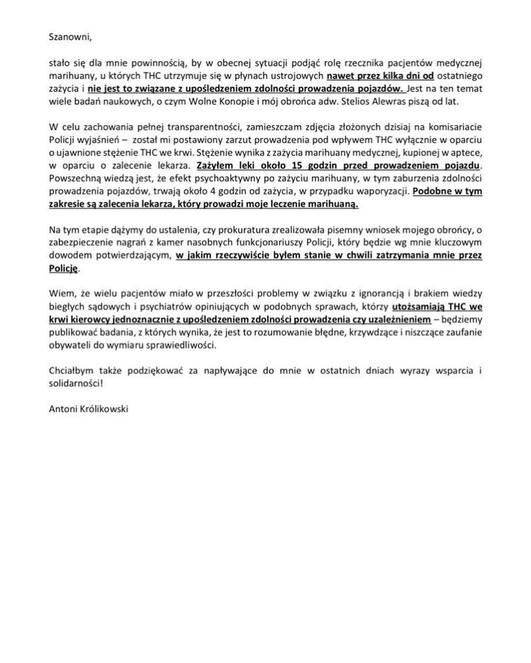Antek Królikowski wydał oświadczenie