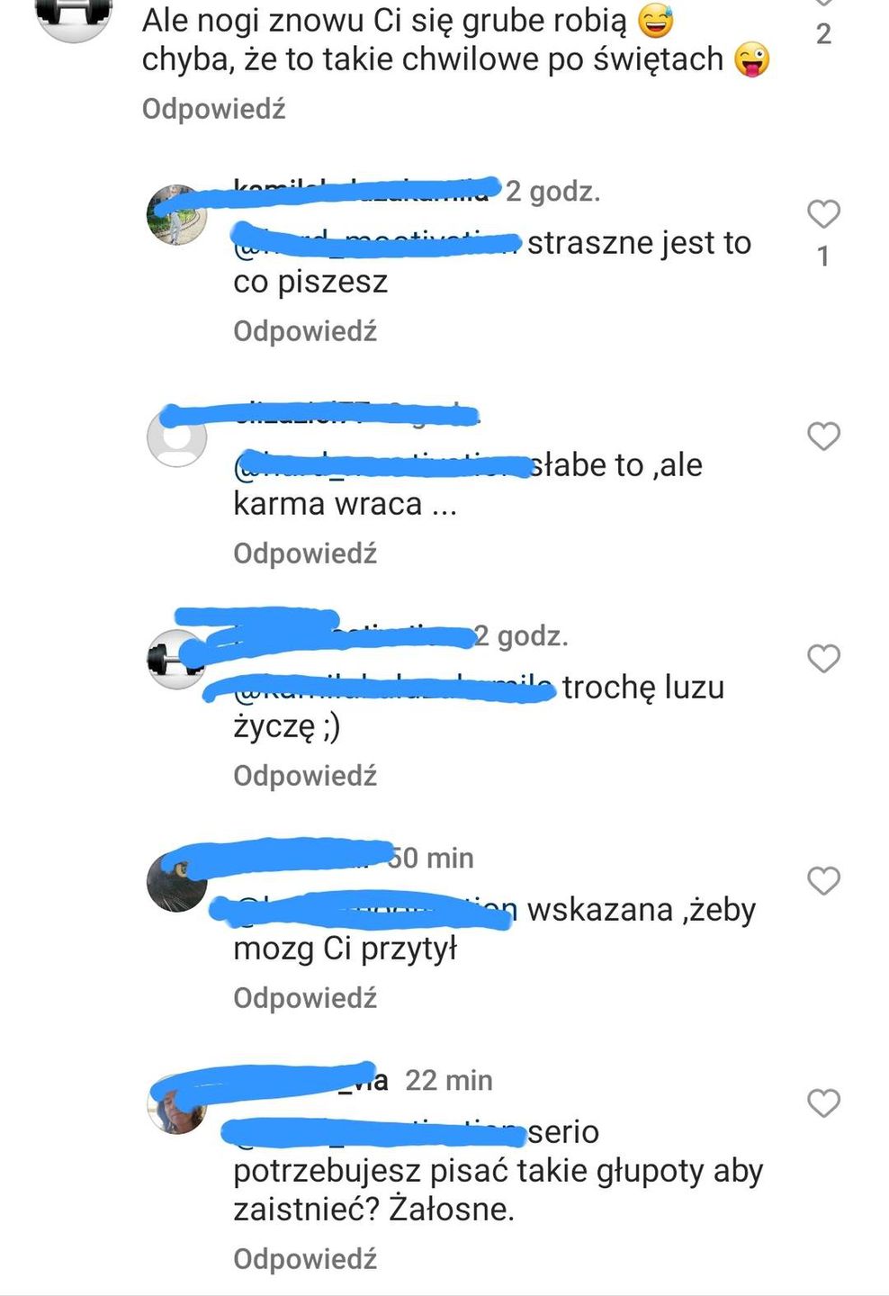 Dyskusja pod postem Karoliny Szostak