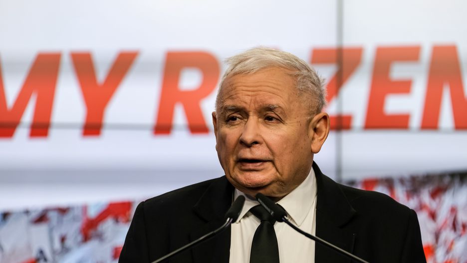 Jaroslaw Kaczynski, the leader of the Law and Justice political party, gives a press conference in the party headquarters amid chaos created by legal disagreement between the new government of Donald Tusk and the previous government in Warsaw, the capital of Poland, on January 26, 2024. Current government took over the power in Poland on December 13 2023, Taking over from the Law and Justice political party, who has ruled for 8 years. Both sides accuse each other of unconstitutional acts, and de facto two legal systems are present in the country. (Photo by Dominika Zarzycka/NurPhoto via Getty Images)