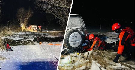 Chciał pojeździć po lodzie. Lód załamał się pod ciężarem samochodu