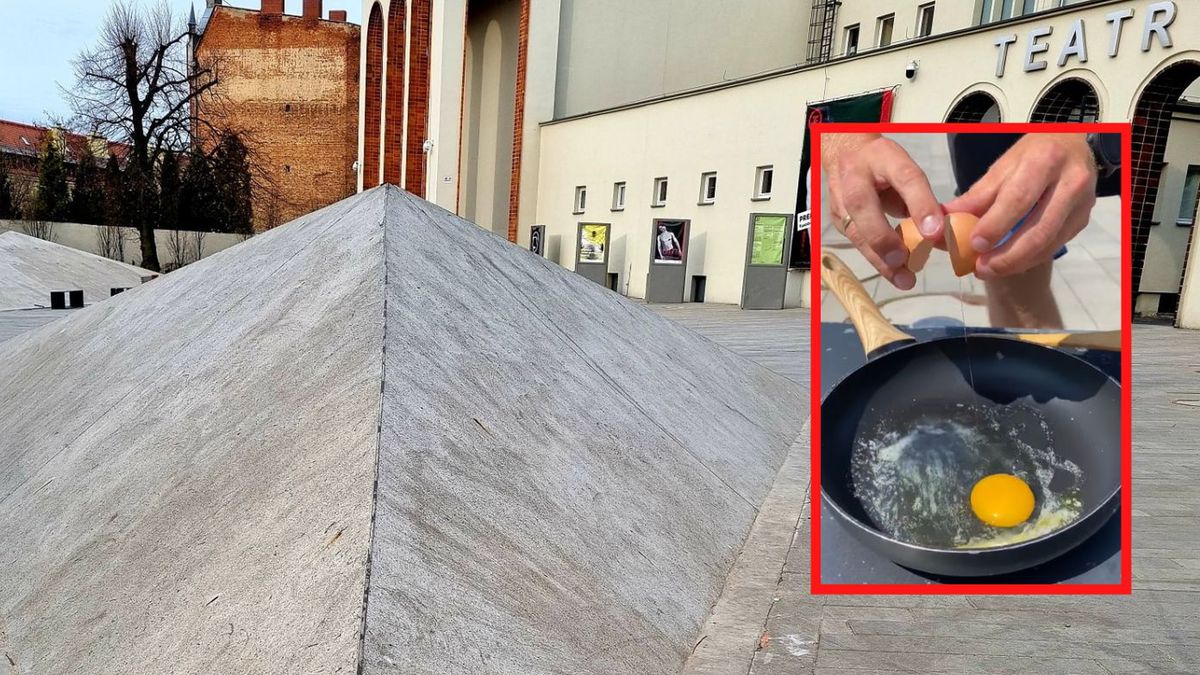 Gnieźnieński radny Tomasz Dzionek usmażył jajko na ławce przed teatrem