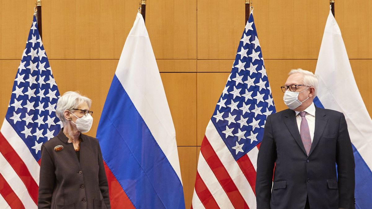 TemporaryUS Deputy Secretary of State Wendy Sherman, left, and Russian deputy foreign minister Sergei Ryabkov attend security talks at the United States Mission in Geneva, Switzerland, Monday, Jan. 10, 2022. (Denis Balibouse/Pool via AP)Reuters POOL