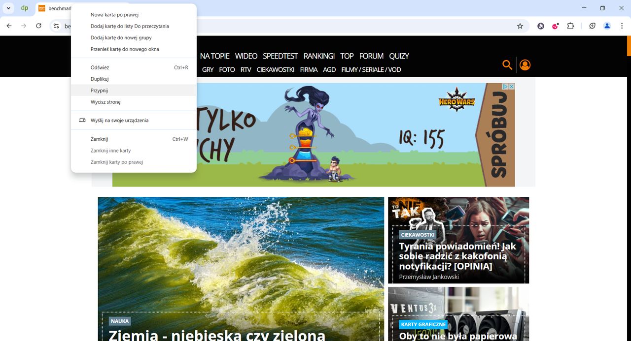 Przypinanie kart w Google Chrome