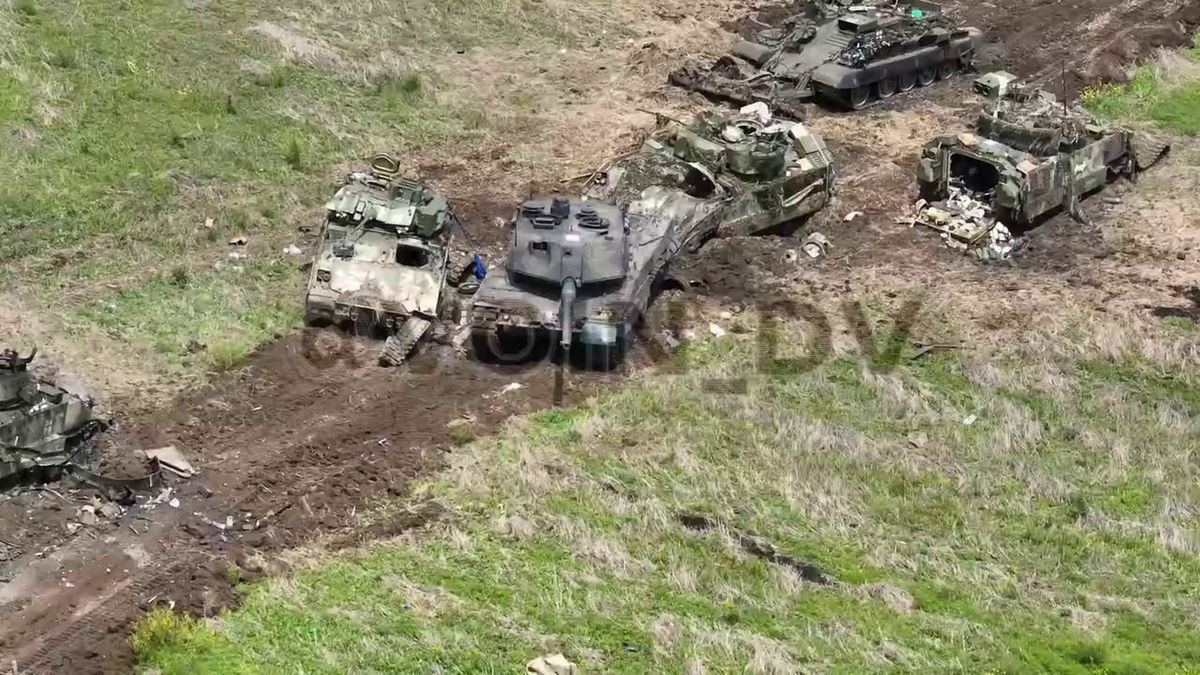 Porzucone ukraińskie bwp M2A2 Bradley i czołg Leopard 2 A6.