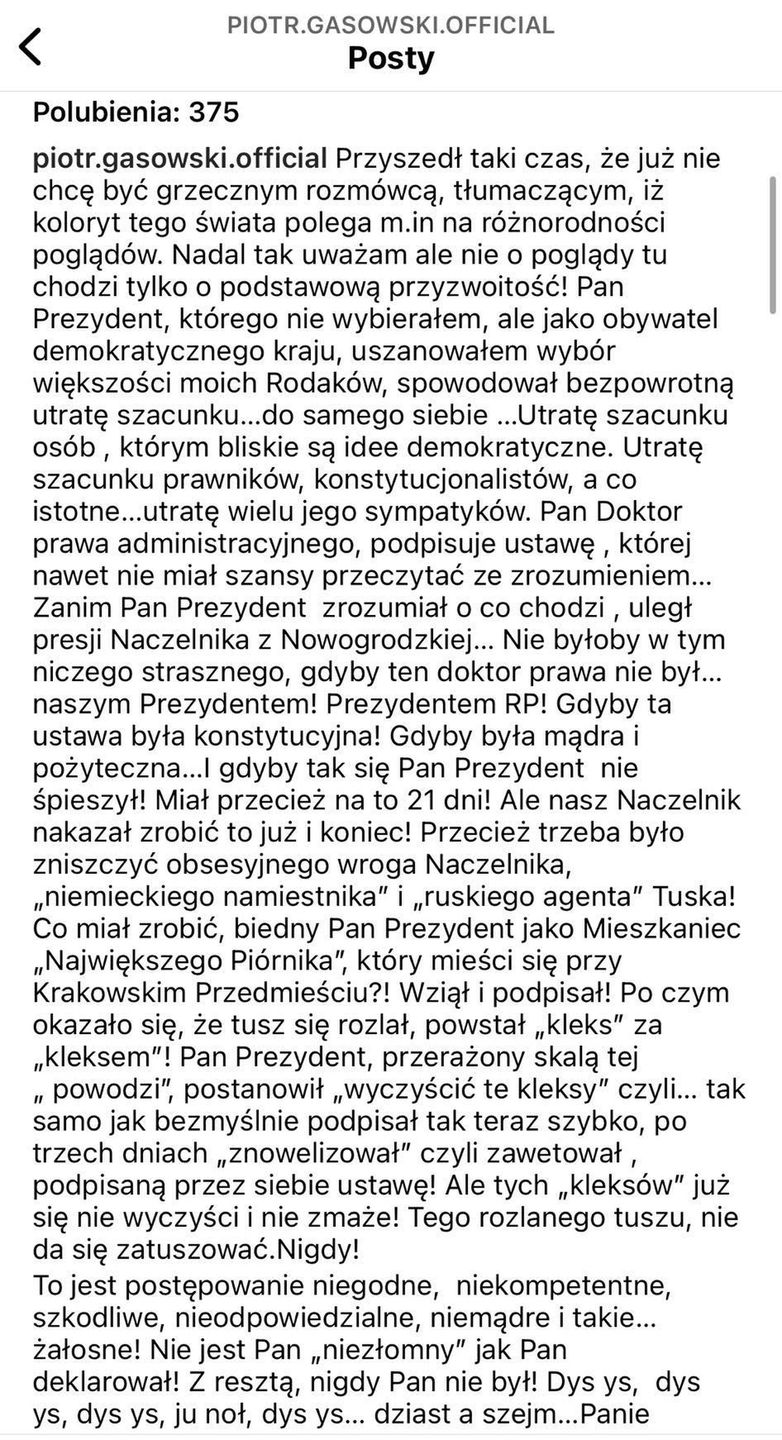 Post Piotra Gąsowskiego