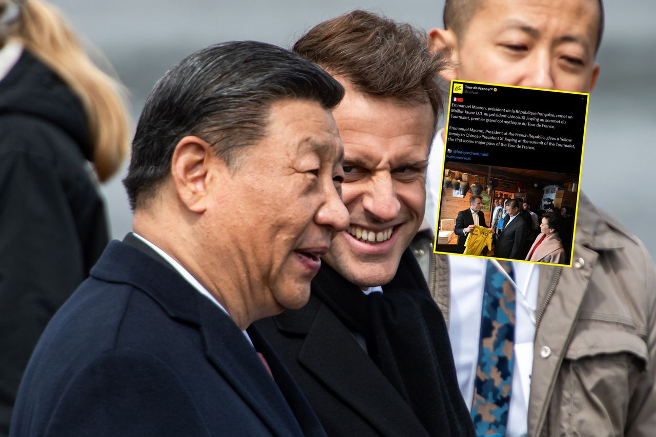 Xi Jinping receives Tour de France Yellow Jersey from Macron