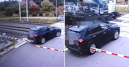 Zlekceważyła czerwone światło. Moment groźnego zdarzenia na przejeździe