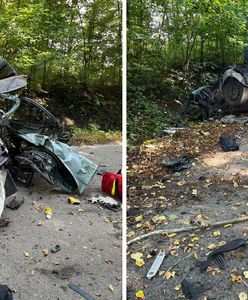 Tragedia pod Bartoszycami. Roztrzaskane audi, nie żyje 27-latek