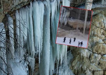Przerażające wideo. Obserwowali zamarznięty wodospad i nagle przeżyli szok