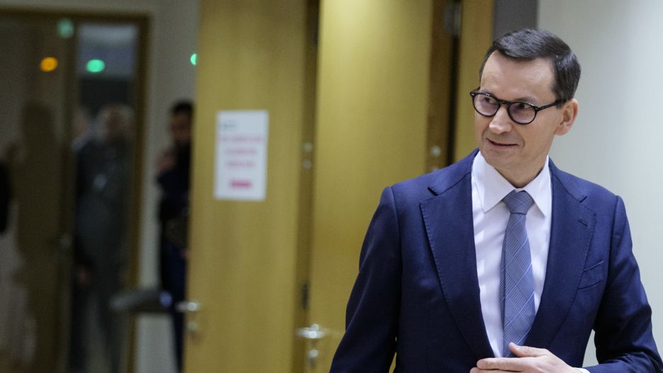 BRUSSELS, BELGIUM - DECEMBER 15: Polish Prime Minister Mateusz Morawiecki arrives for an EU Summit in the Justus Lipsius Atrium, the EU Council headquarter on December 15, 2022 in Brussels, Belgium. The European Council will discuss the latest developments in Russia's war against Ukraine and how to help Ukraine get through this winter. In this context, EU leaders will discuss continued political, military, humanitarian and civil protection support to Ukraine, and how to assist in restoring Ukraine's critical infrastructure. (Photo by Thierry Monasse/Getty Images)