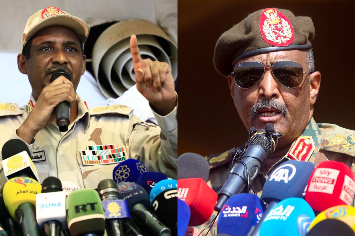 Once friends, now enemies. They are waging war in Sudan: Gen. Mohamed Hamdan Dagalo (on the left) and Gen. Fattah Abd ar-Rahman al-Burhan (on the right).