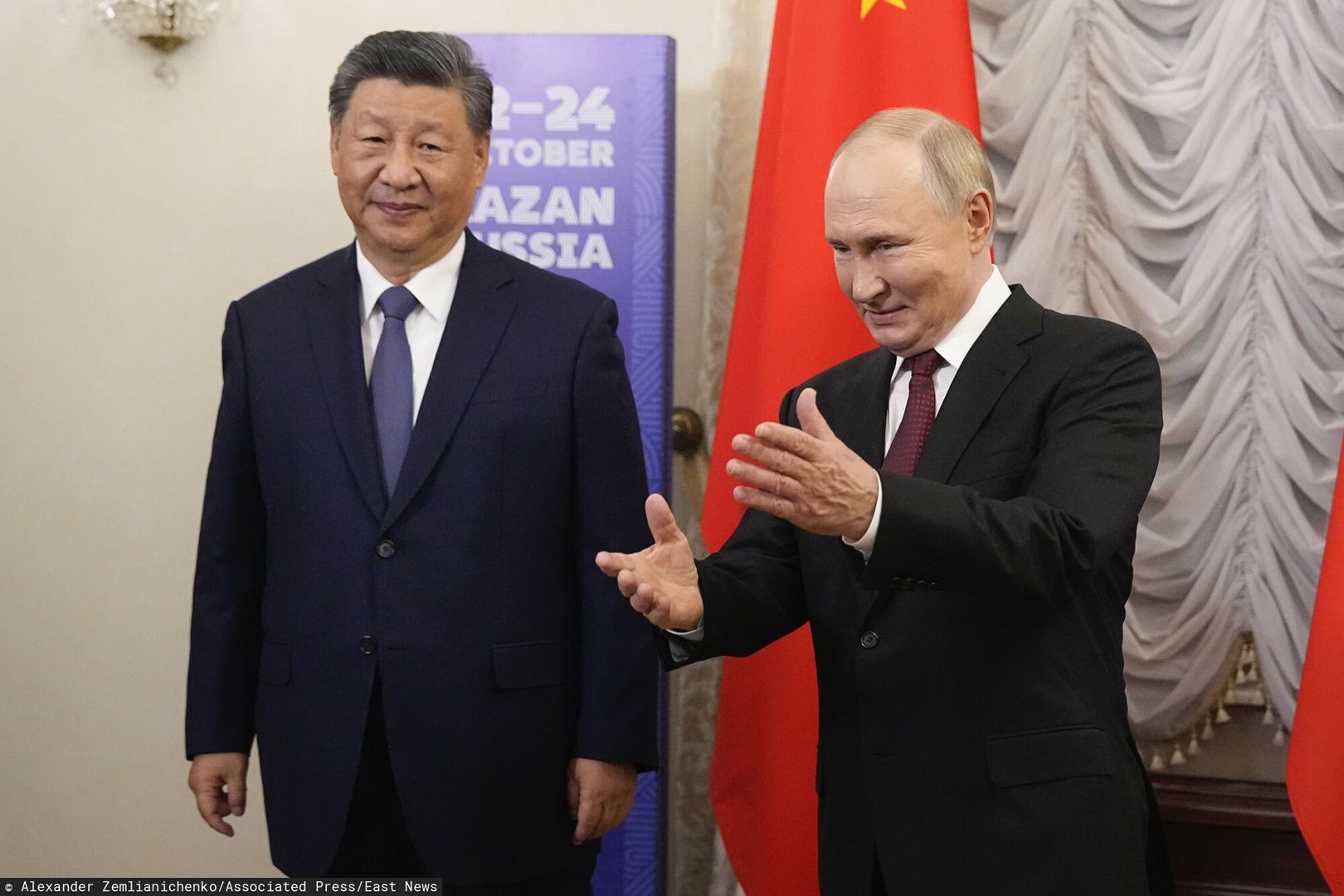Temporary
Russian President Vladimir Putin, right, gestures during his meeting with Chinese President Xi Jinping on the sidelines of BRICS Summit at Kazan Kremlin in Kazan, Russia, Tuesday, Oct. 22, 2024. (AP Photo/Alexander Zemlianichenko, Pool)
Alexander Zemlianichenko