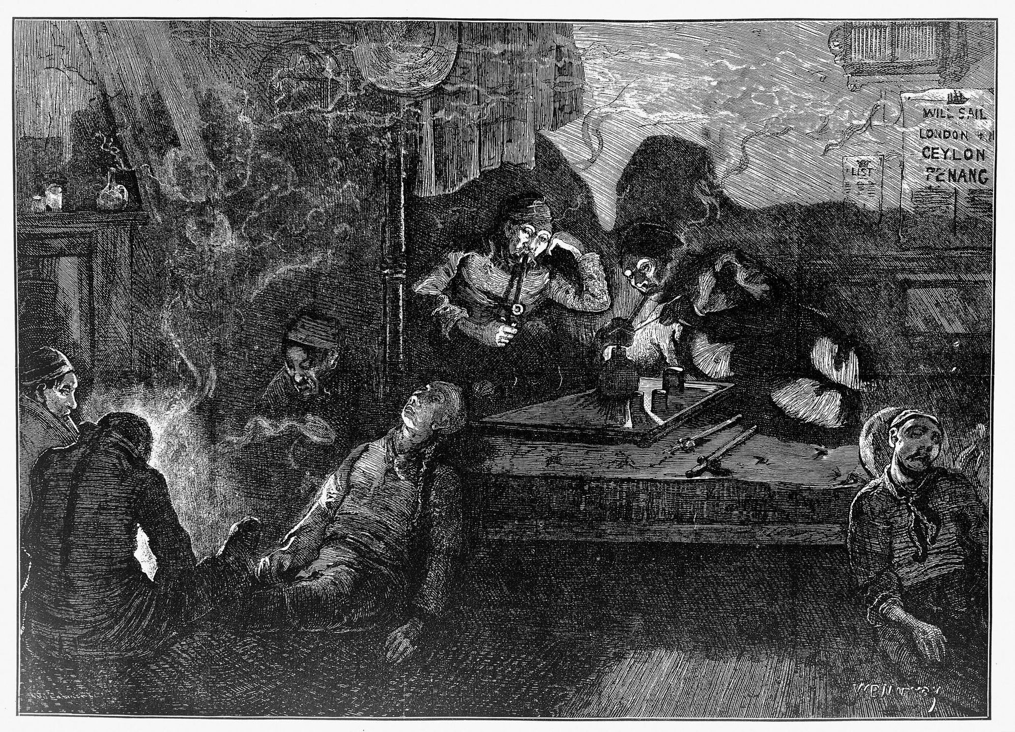Palarnia opium w dzielnicy East End w Londynie. The Illustrated London News (1874 rok)