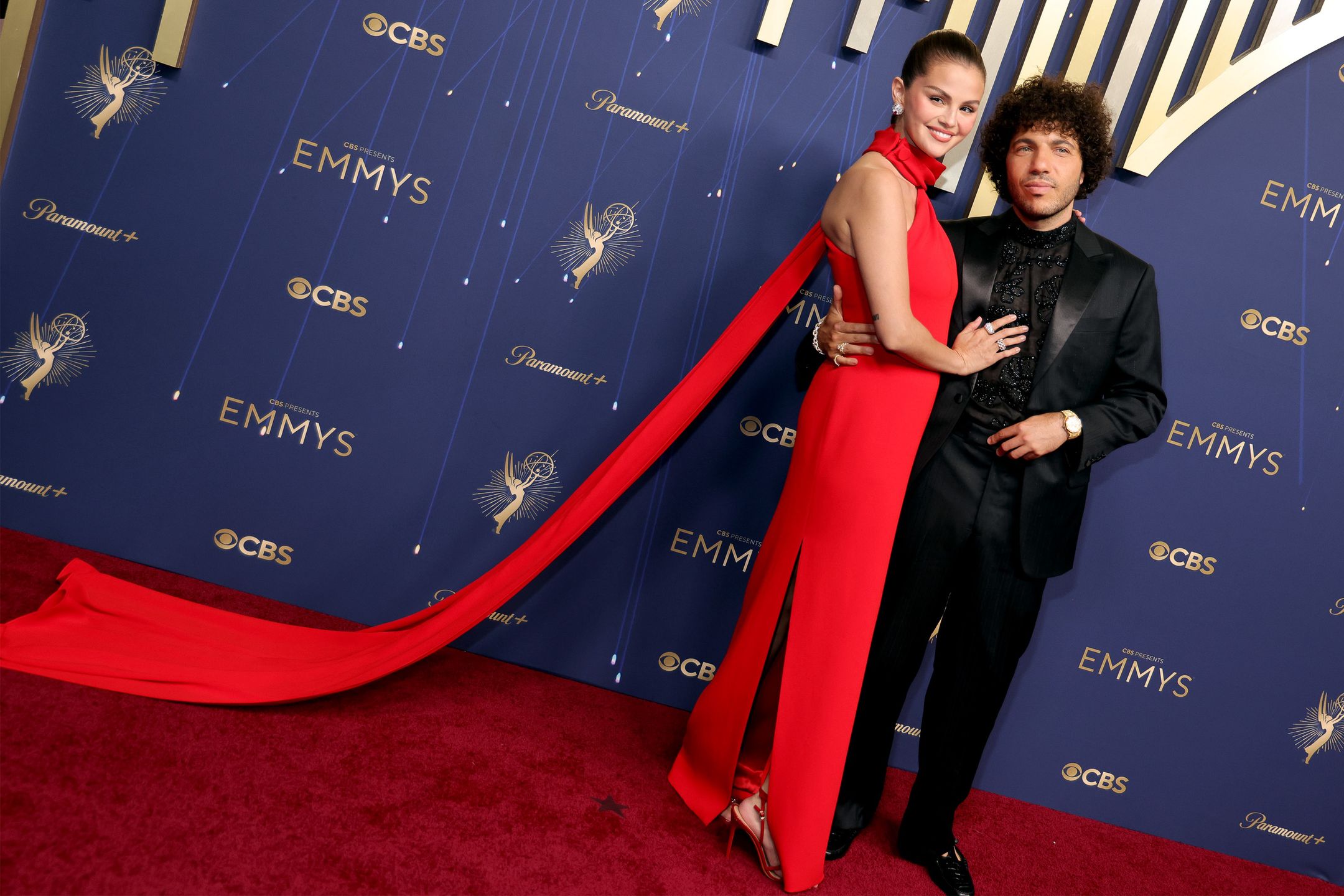 LOS ANGELES, CALIFORNIA - SEPTEMBER 14: (L-R) Selena Gomez and Benny Blanco attend the 77th Primetime Emmy Awards at Peacock Theater on September 14, 2025 in Los Angeles, California. (Photo by Savion Washington/Getty Images)