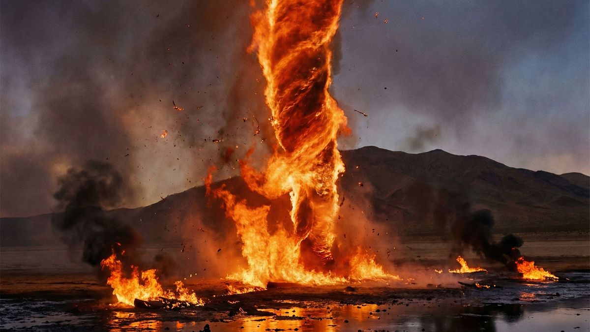 Ogromne, podobne do tornada wiry ognia (grafika ilustracyjna)