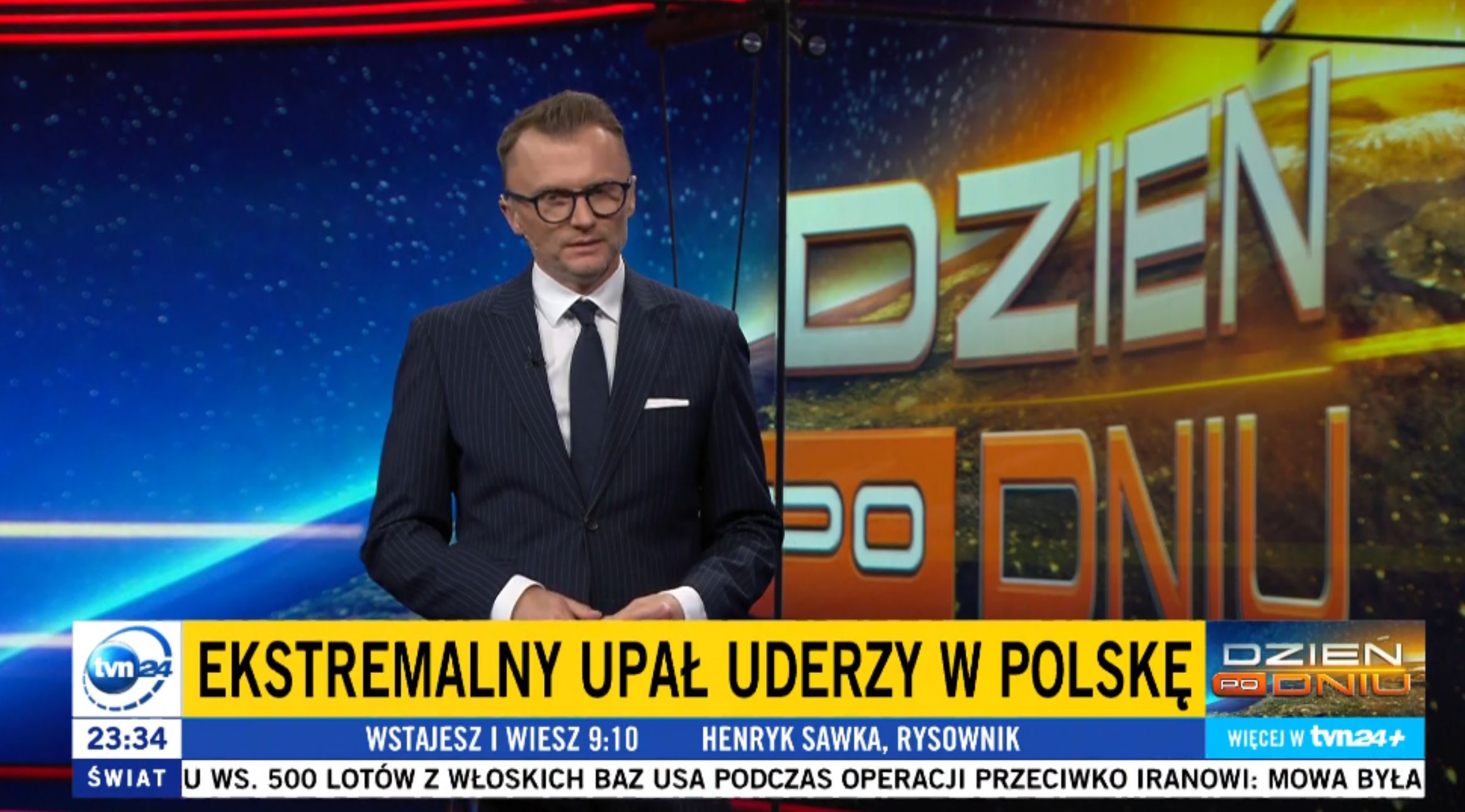 Piotr Jacoń w TVN24 nawet o ekstremalnym upale mówi pod krawatem