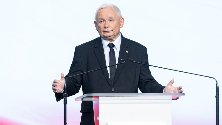Jaroslaw Kaczynski, the leader of the right-wing Law and Justice (PiS) party, is speaking during a press conference in Warsaw, Poland, on September 05, 2024 (Photo by Foto Olimpik/NurPhoto via Getty Images)