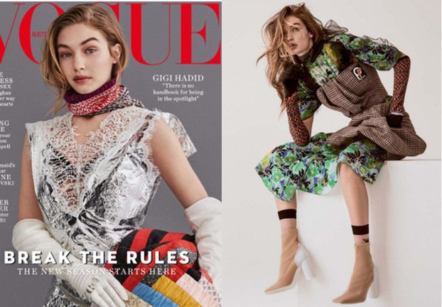 Gigi Hadid owinięta folią aluminiową na okładce "Vogue'a"