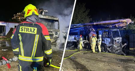 Pożar pod Warszawą. Ogień objął dwie ciężarówki