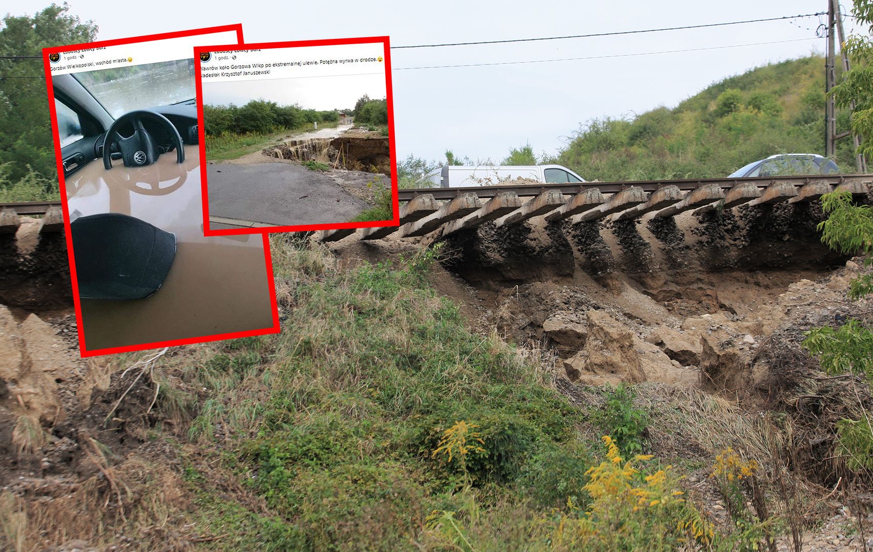 Zalane samochody, zapadnięta jezdnia - to efekt burz nad Gorzowem Wlkp.