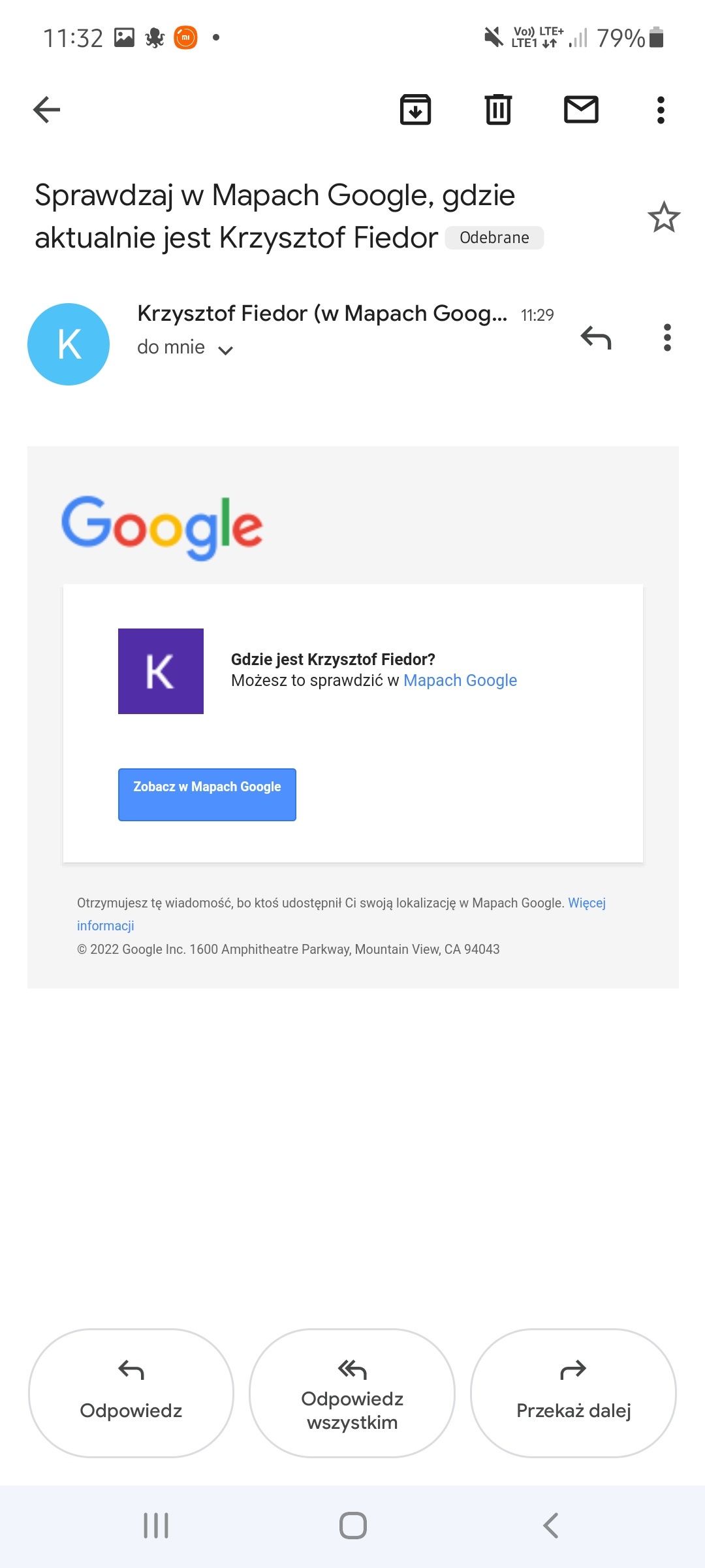 Google Maps: powiadomienie mail