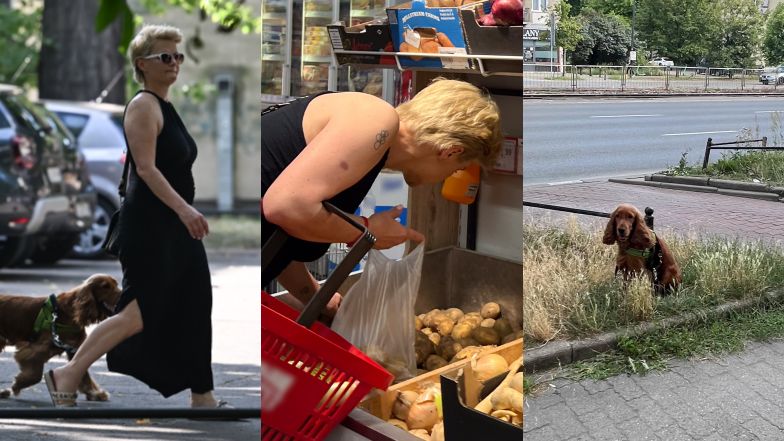 Monika Richardson na mieście z psem