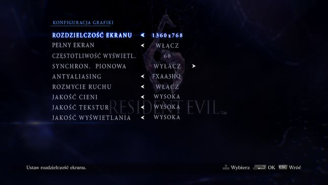 Ustawienia Resident Evil 6 Benchmark Tool