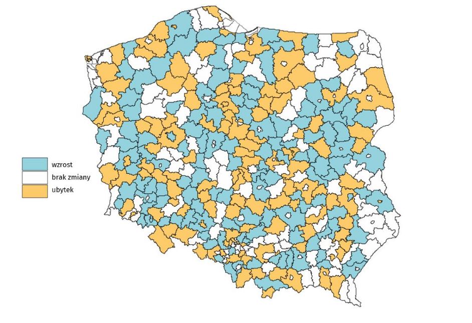 Zmiany powierzchni powiatów i miast na prawach powiatu w stosunk