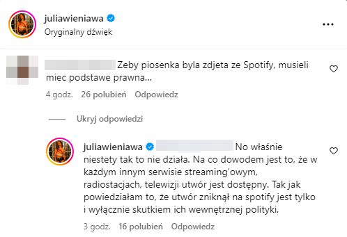 Julia Wieniawa odpowiada na komentarze