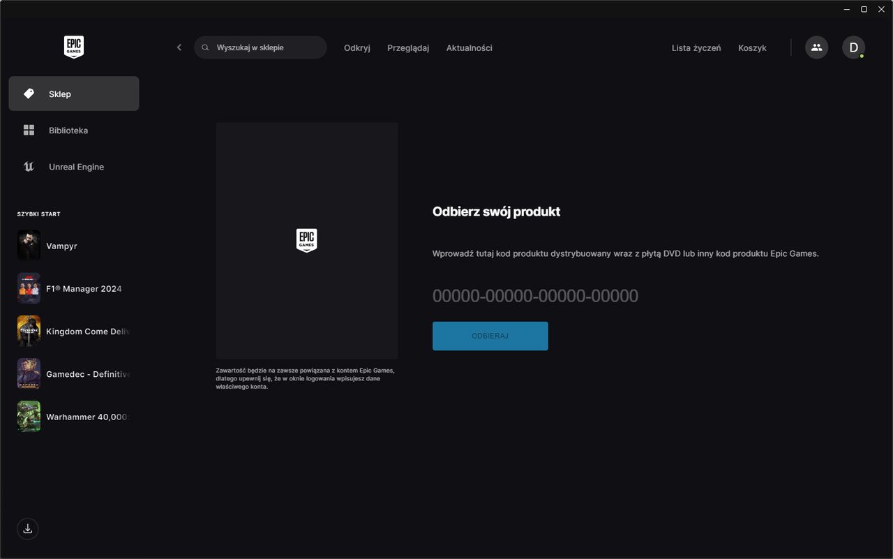 Jak aktywować klucz na Epic Games Store