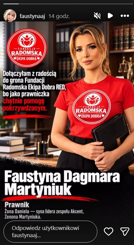 Faustyna Martyniuk wspiera fundację