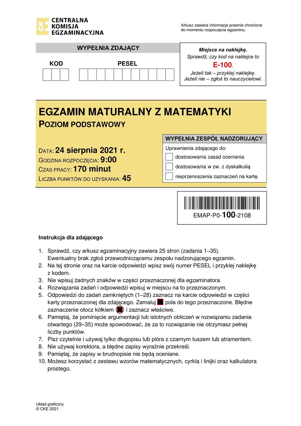 Matura poprawkowa 2021. Matematyka