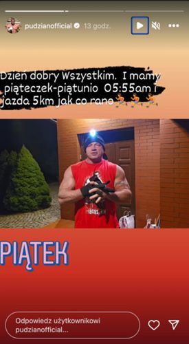 Mariusz Pudzianowski podczas treningu (za: Instastories)