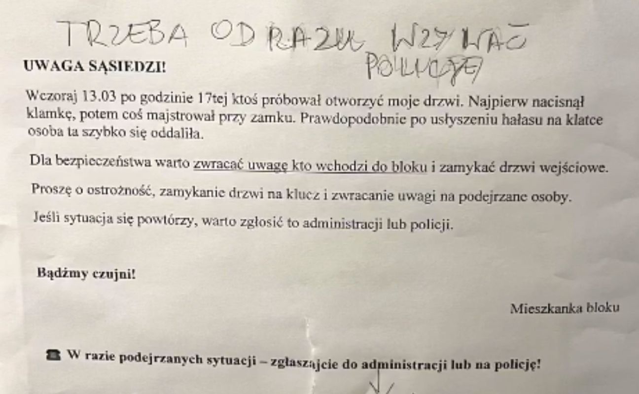 Włamywacze wchodzą do mieszkań, gdzie są otwarte drzwi