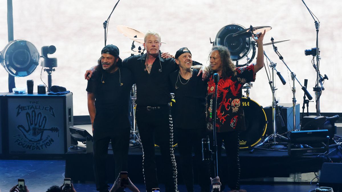 Metallica's All Within My Hands Foundation Presents The Helping Hands Concert And Auction 2024
INGLEWOOD, CALIFORNIA - DECEMBER 13: (L-R) Robert Trujillo, James Hetfield, Lars Ulrich and Kirk Hammett of Metallica pose onstage during Metallica's All Within My Hands Foundation Presented by the Helping Hands Concert And Auction 2024 at YouTube Theater on December 13, 2024 in Inglewood, California. (Photo by Kevin Winter/Getty Images)
Kevin Winter