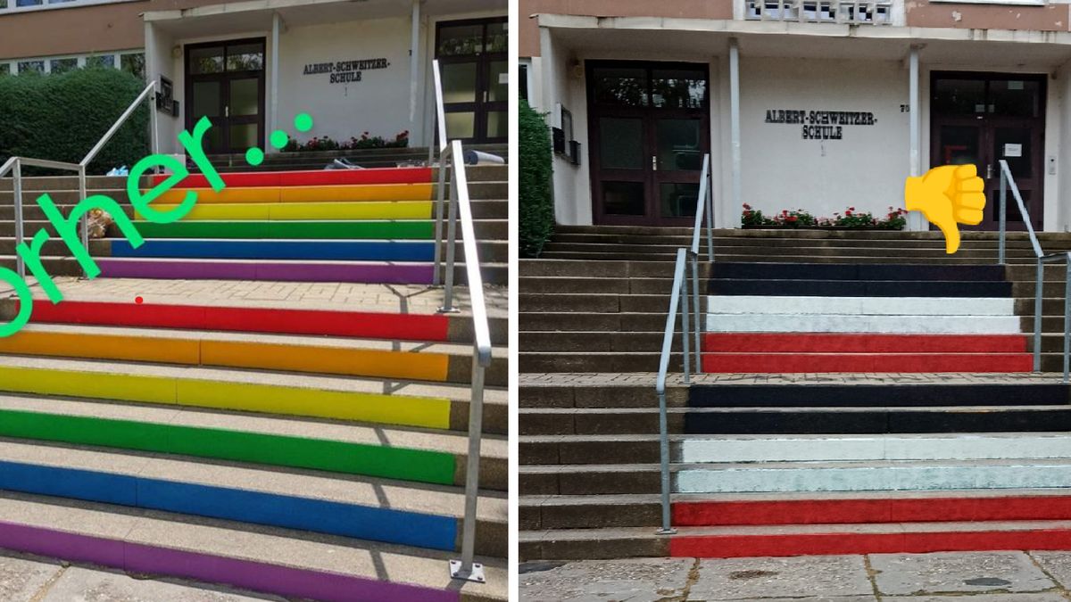 Tęczowe schody zostały przemalowane na barwy Rzeszy
