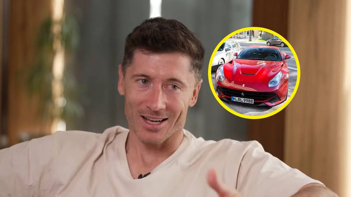 Na zdjęciu: Robert Lewandowski, w kółeczku Ferrari F12 Berlinetta