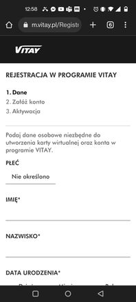 Vitay: podajemy dane rejestracyjne, imię i nazwisko, adres, data urodzenia