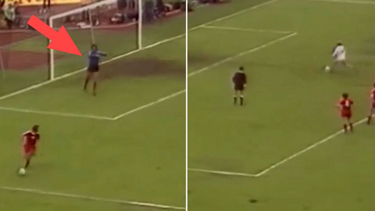 Twitter / x.com/LaczyNasPilka / Na zdjęciu: Jan Tomaszewski broni rzut karny przeciwko RFN w MŚ 1974