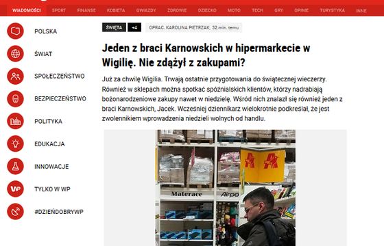 WP wytyka Michałowi Karnowskiemu zakupy w Wigilię, myląc go z Jackiem Karnowskim. „Czy w łazience też mam uważać na Machałę?”