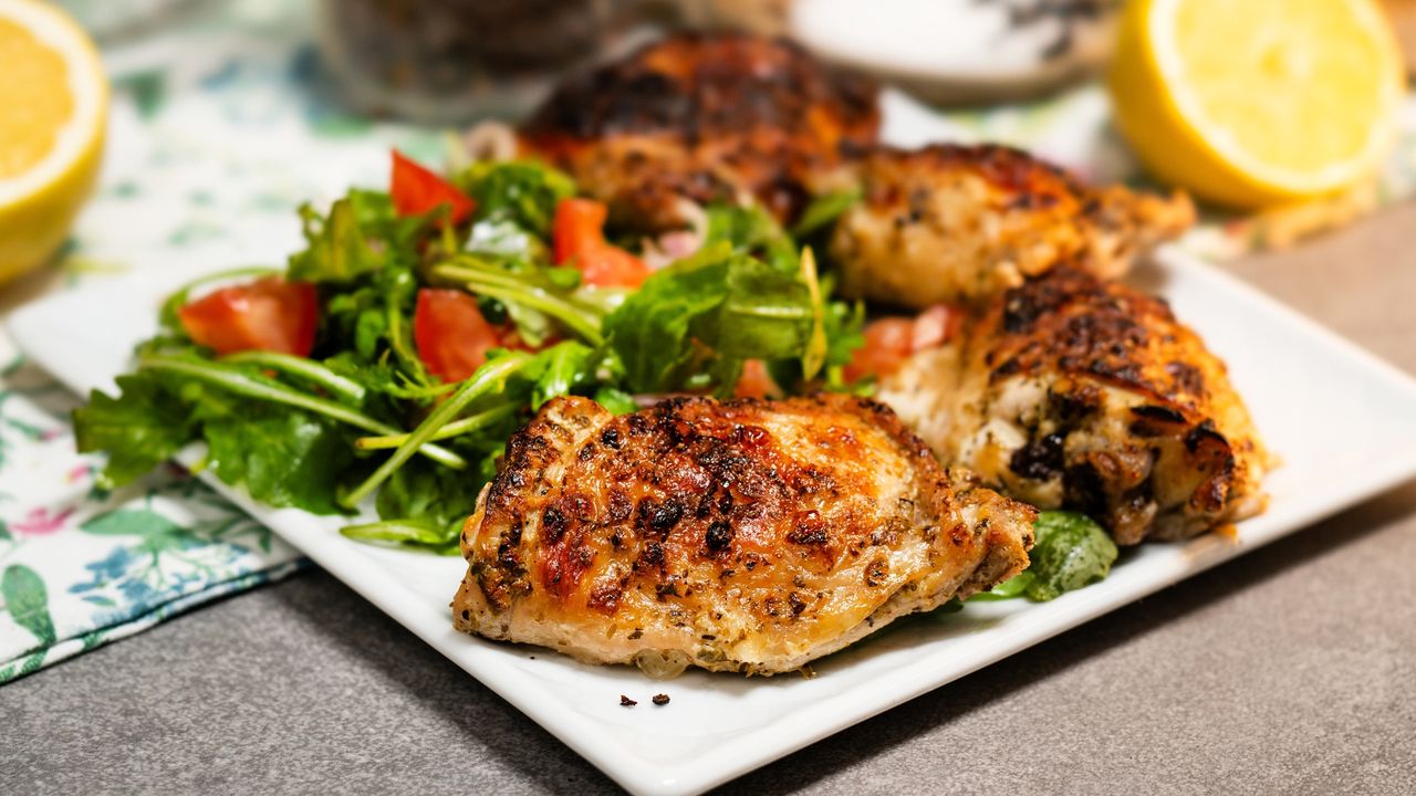 Lemon chicken with crispy skin and juicy inside